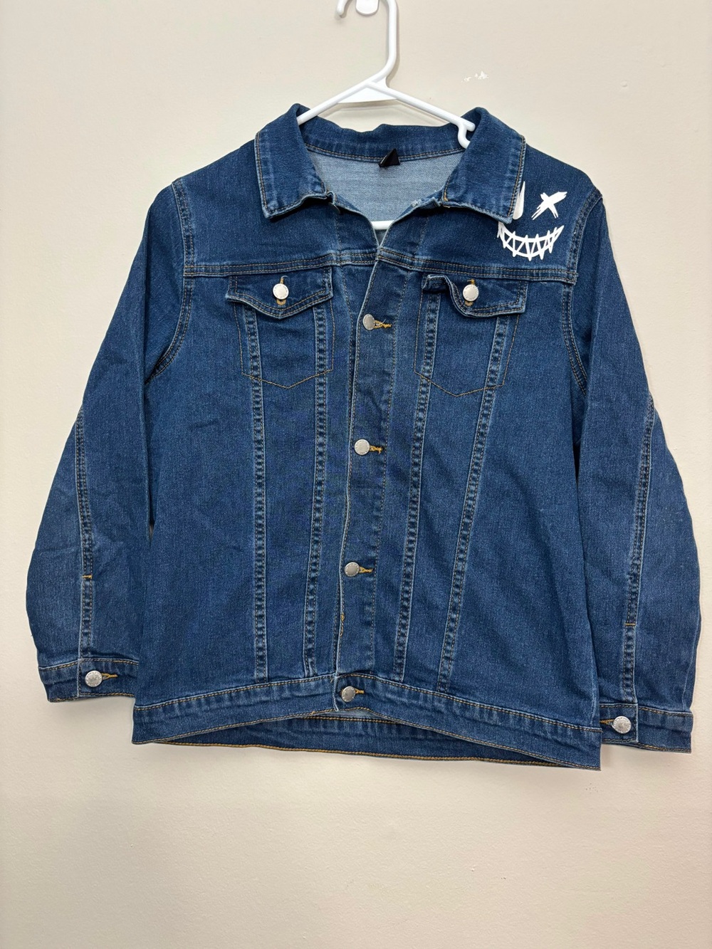 SHEIN Blue Denim Jacket with White Graphic Accent